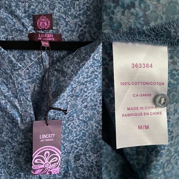 LIBERTY ART FABRICS Cotton Floral Print Popover Blouse Blue M - Picture 6 of 7